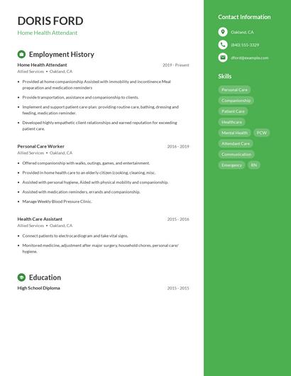 Home Health Attendant Resume