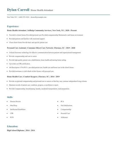 Home Health Attendant Resume
