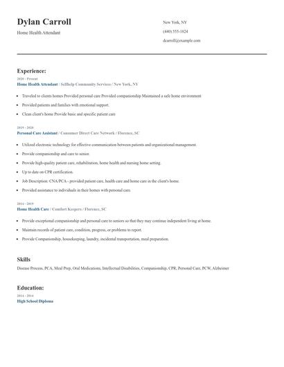 Home Health Attendant Resume