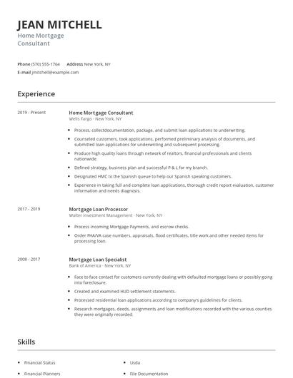Home Mortgage Consultant Resume