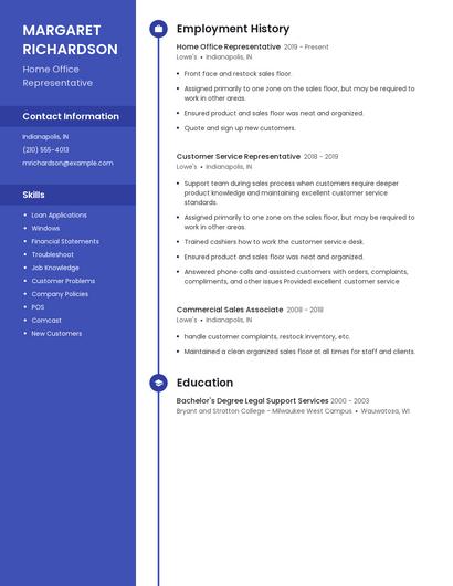 Home Office Representative Resume