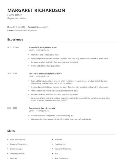 Home Office Representative Resume