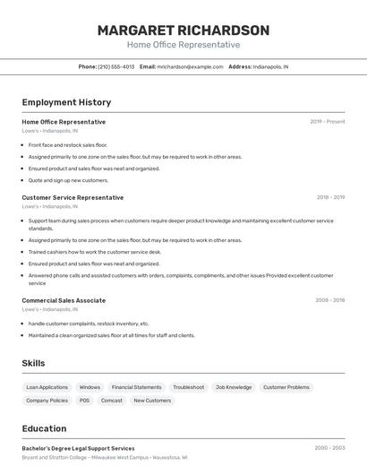 Home Office Representative Resume