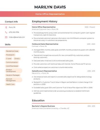 Home Office Representative Resume