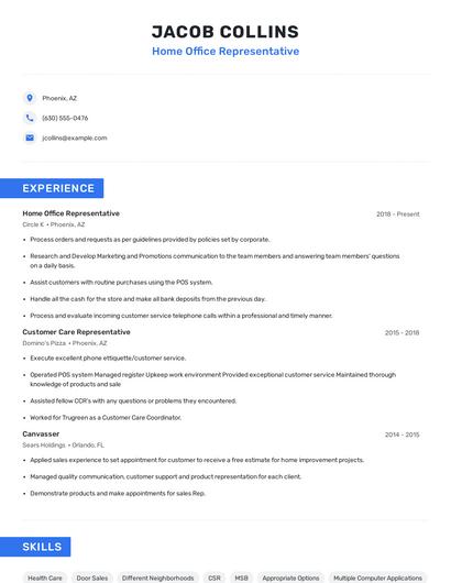 Home Office Representative Resume
