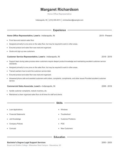 Home Office Representative Resume