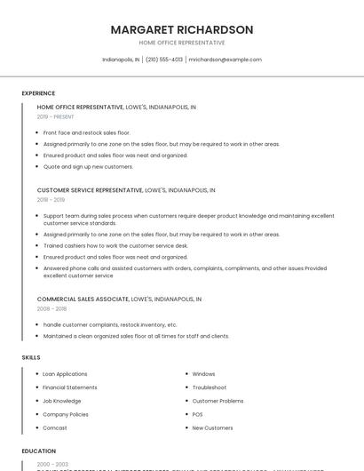 Home Office Representative Resume
