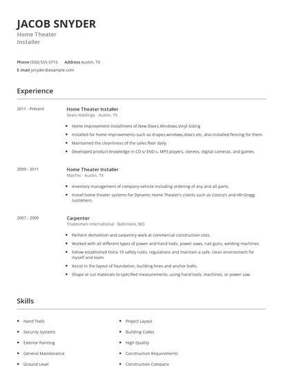 Home Theater Installer Resume