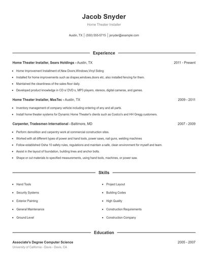 Home Theater Installer Resume