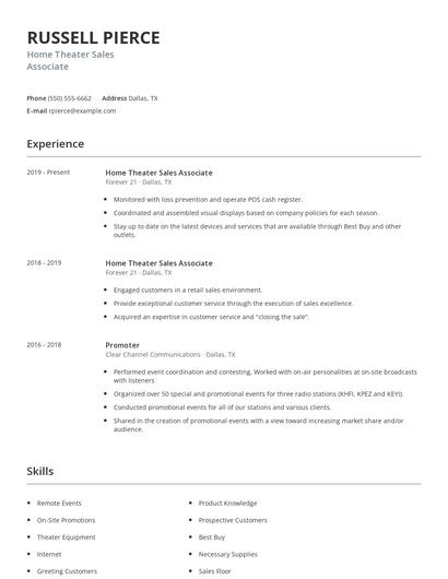 Home Theater Sales Associate Resume