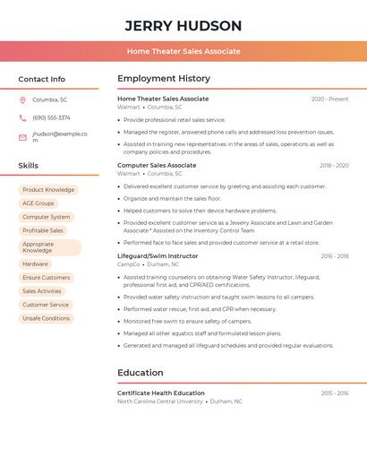 Home Theater Sales Associate Resume