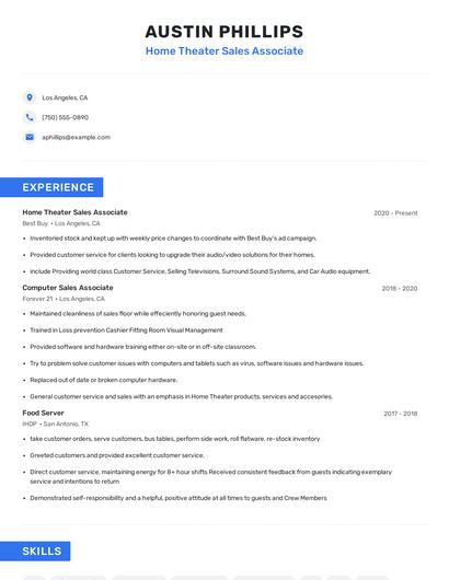 Home Theater Sales Associate Resume