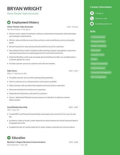 Home Theater Sales Associate Resume