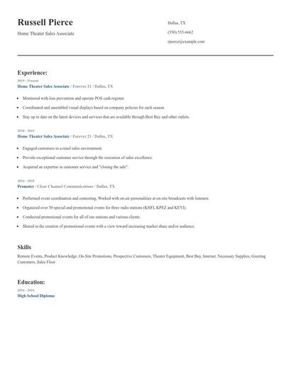 Home Theater Sales Associate Resume