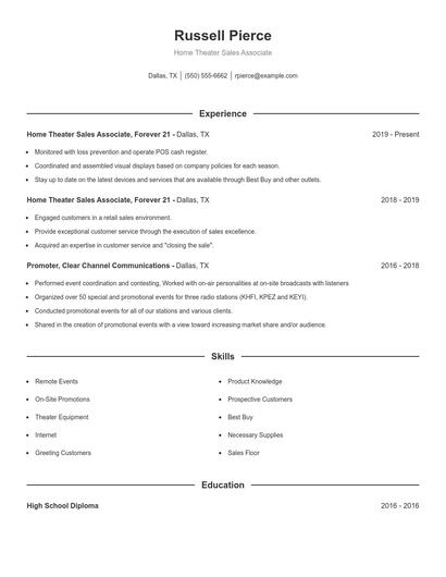 Home Theater Sales Associate Resume