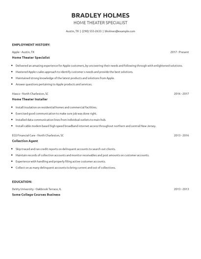 Home Theater Specialist Resume