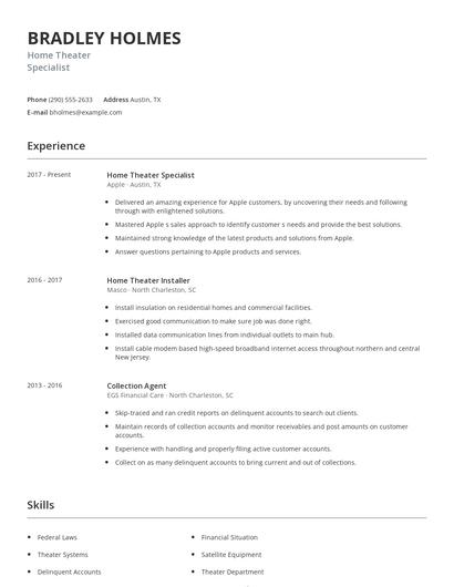 Home Theater Specialist Resume