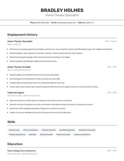 Home Theater Specialist Resume
