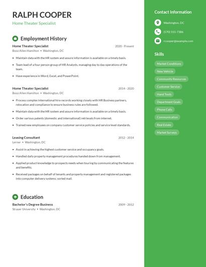 Home Theater Specialist Resume
