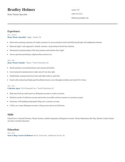 Home Theater Specialist Resume
