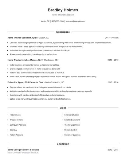 Home Theater Specialist Resume