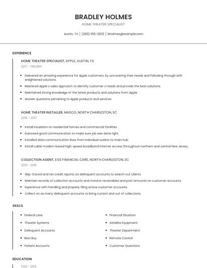 Home Theater Specialist Resume