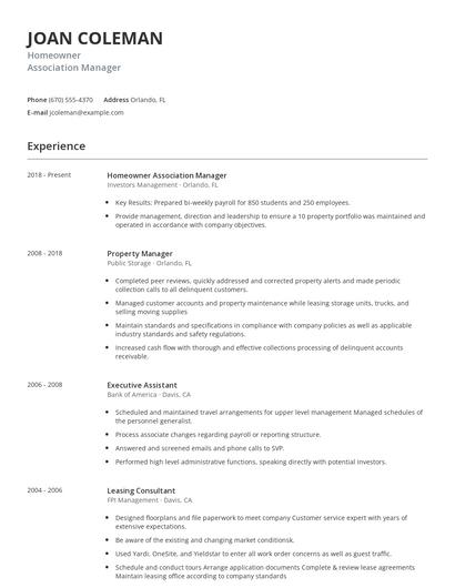 Homeowner Association Manager Resume