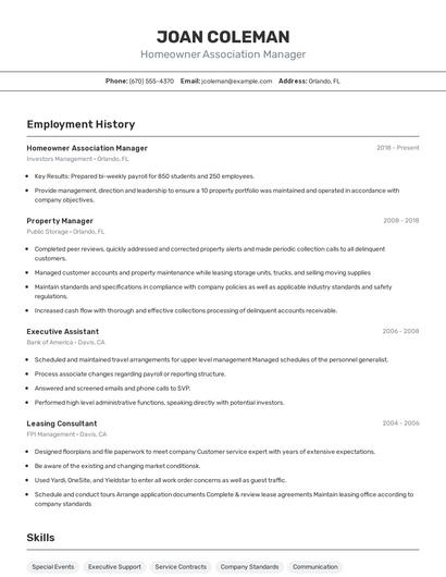 Homeowner Association Manager Resume