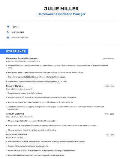 Homeowner Association Manager Resume