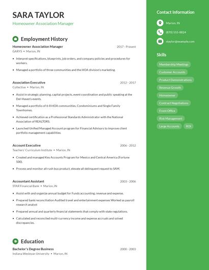 Homeowner Association Manager Resume