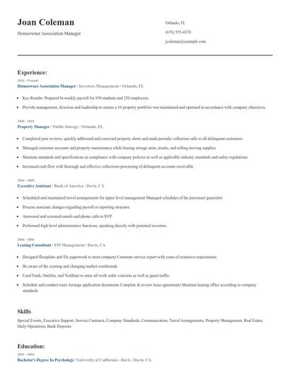 Homeowner Association Manager Resume