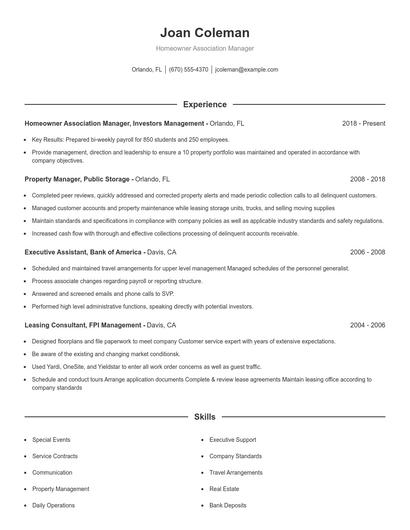 Homeowner Association Manager Resume