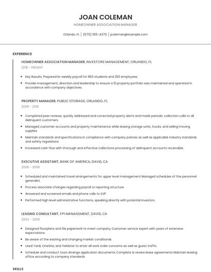 Homeowner Association Manager Resume