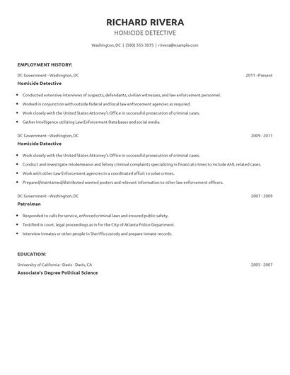 Homicide Detective Resume
