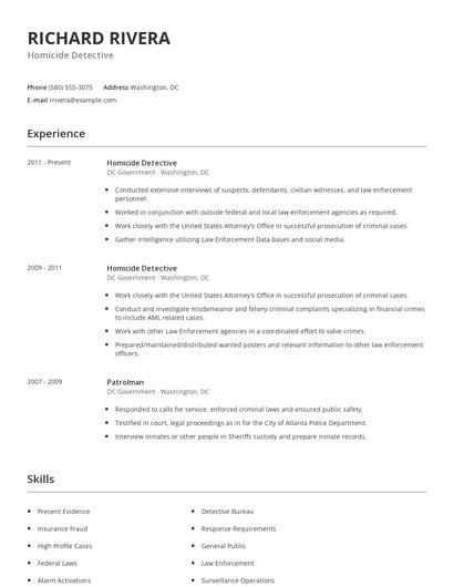 Homicide Detective Resume