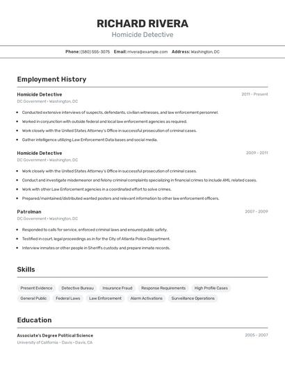 Homicide Detective Resume