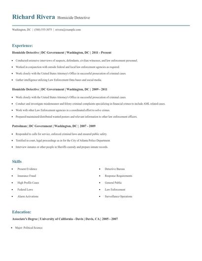 Homicide Detective Resume
