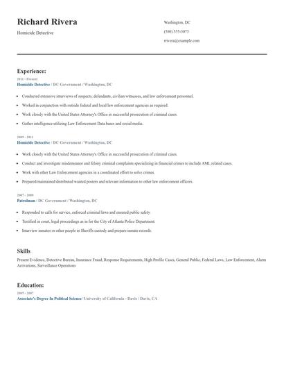 Homicide Detective Resume