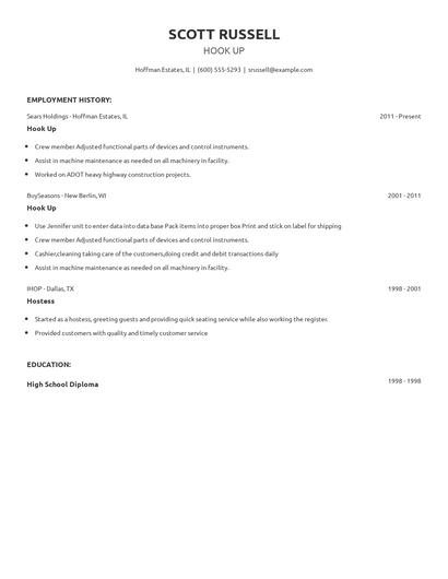 Hook Up Resume