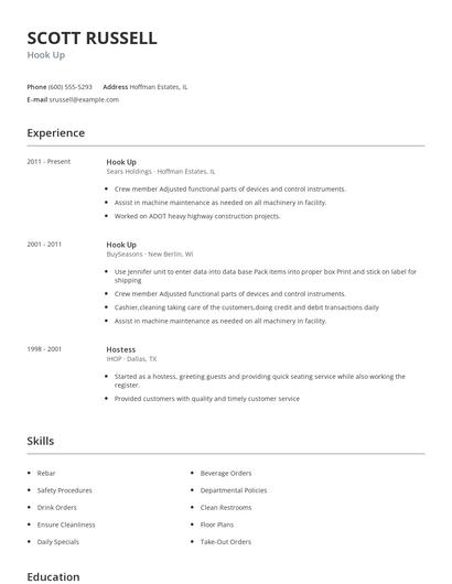 Hook Up Resume