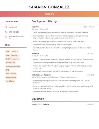 Hook Up Resume