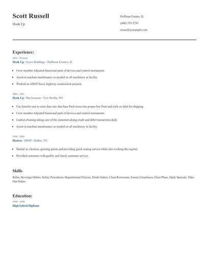 Hook Up Resume