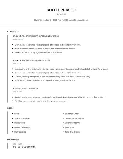 Hook Up Resume