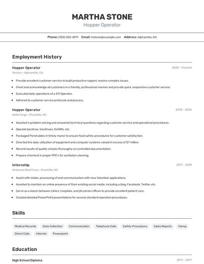 Hopper Operator Resume