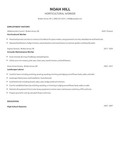 Horticultural Worker Resume