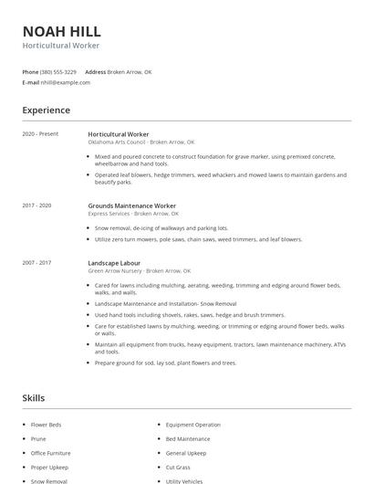 Horticultural Worker Resume