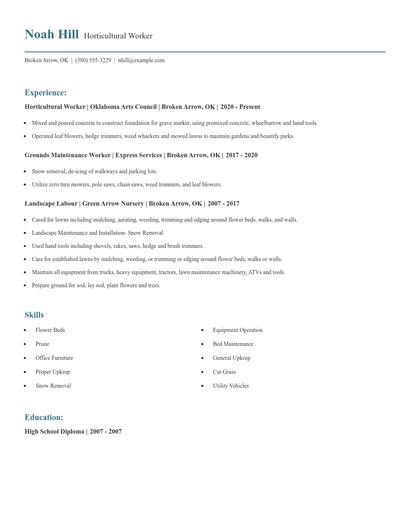 Horticultural Worker Resume