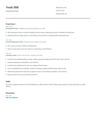Horticultural Worker Resume