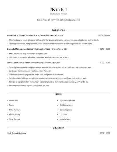 Horticultural Worker Resume