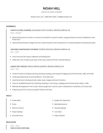 Horticultural Worker Resume